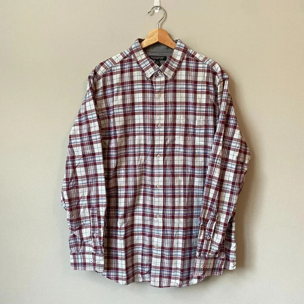 Banana Republic Men's XL Luxe Flannel Slim Plaid Long Sleeve Button Down Shirt